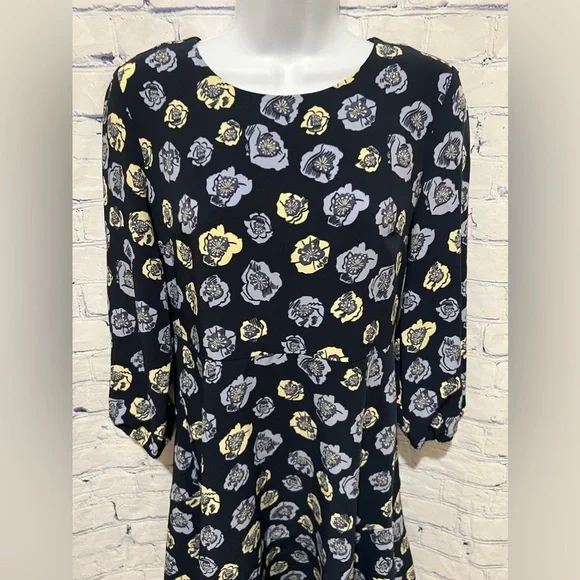 Loft Floral Long Wide Sleeve Dress Flared Wedding Guest Office Peonies Small P - Picture 2 of 5